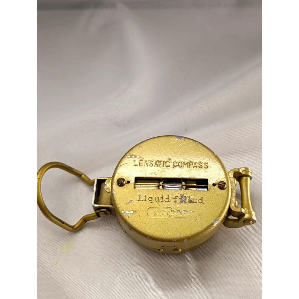 Gold Brass Style Lensatic Pocket Compass Japan Mid Century Hiking Gear Vintage
